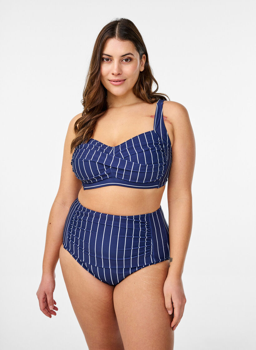 Bikini briefs with print and a high waist, Blue, Model image number 0