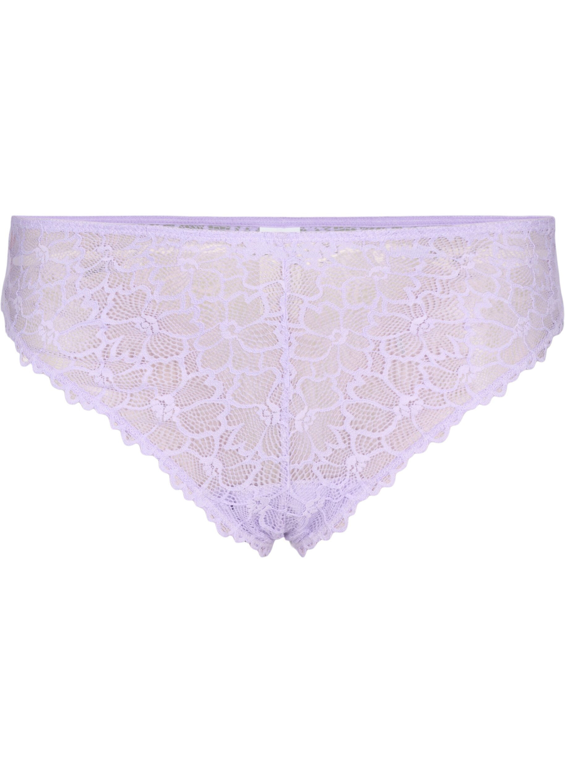 Zizzifashion Floral lace thong with regular waist, Purple, Packshot image number 0