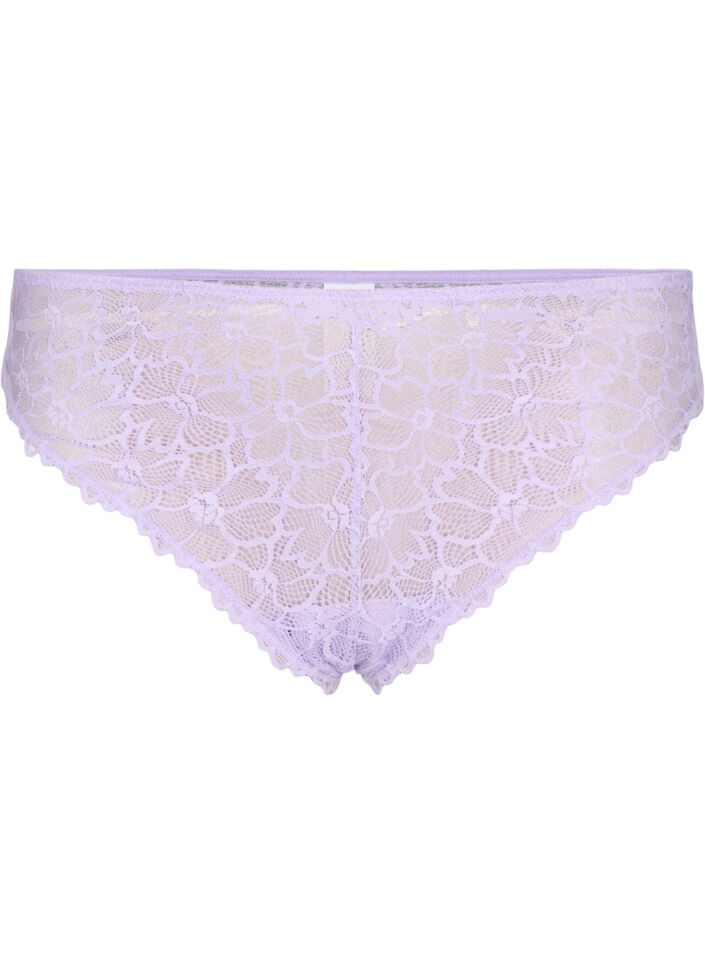 Floral lace thong with regular waist, Purple, Packshot image number 0