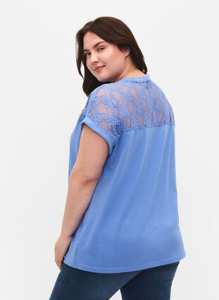 Short-sleeved cotton t-shirt with lace, Persian Jewel, Model image number 1