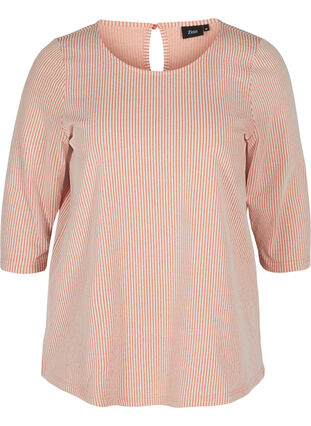 Striped Blouse with 3/4 Sleeves, Brandied Melon, Packshot image number 0