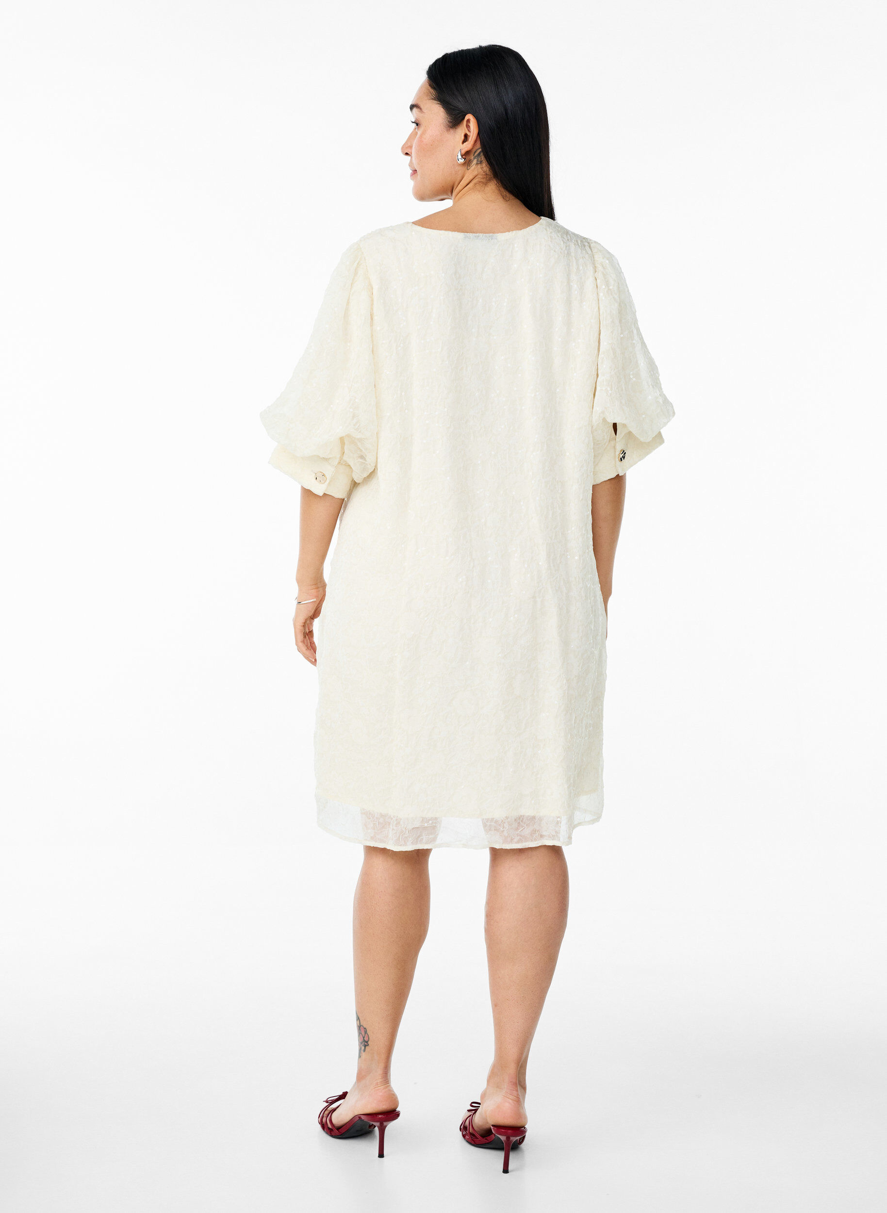 Zizzifashion Short party dress with sequins, Vanilla, Model image number 2