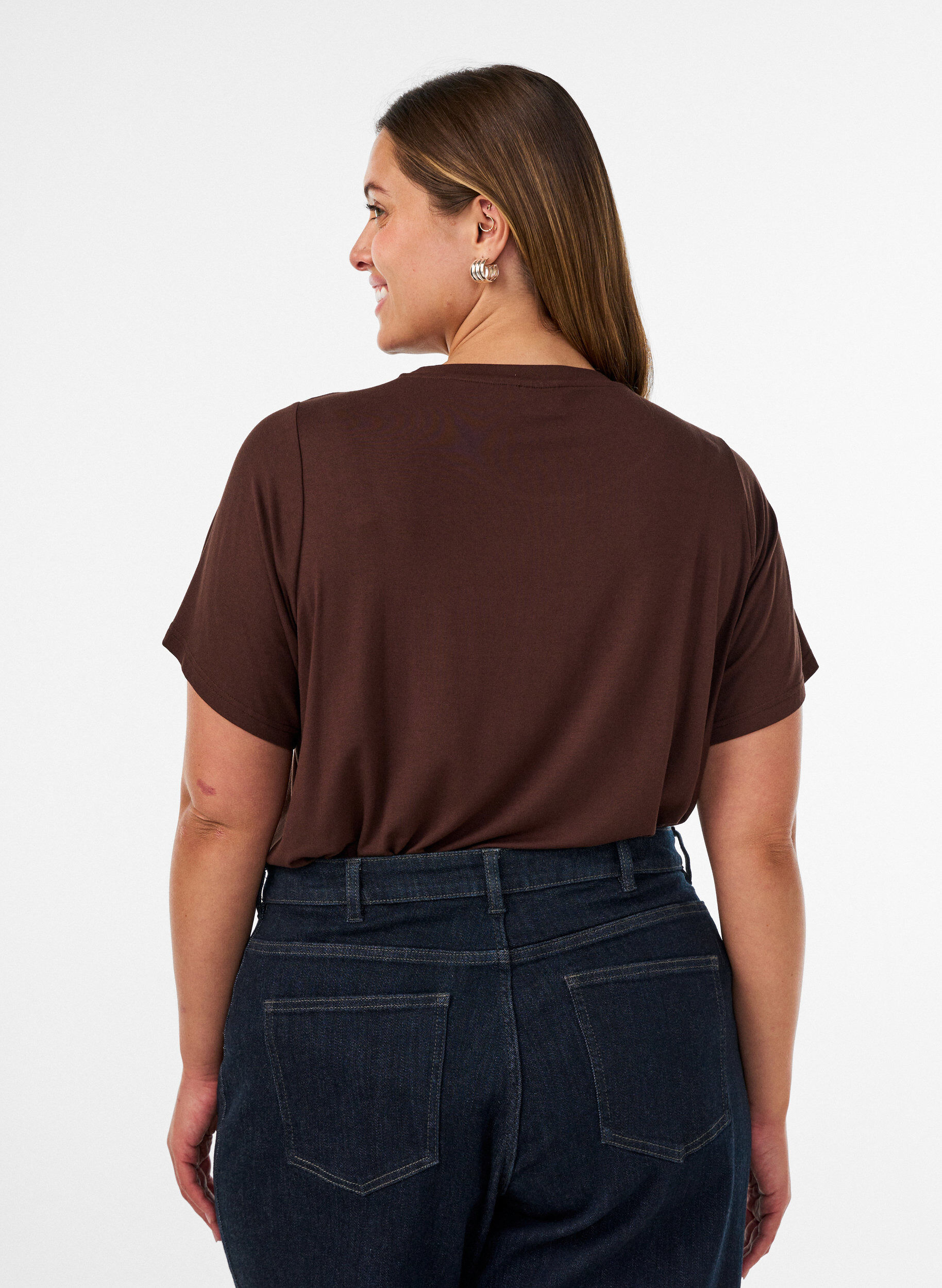 ZizzifashionViscose T-shirt with rhinestones, Brown, Model image number 2