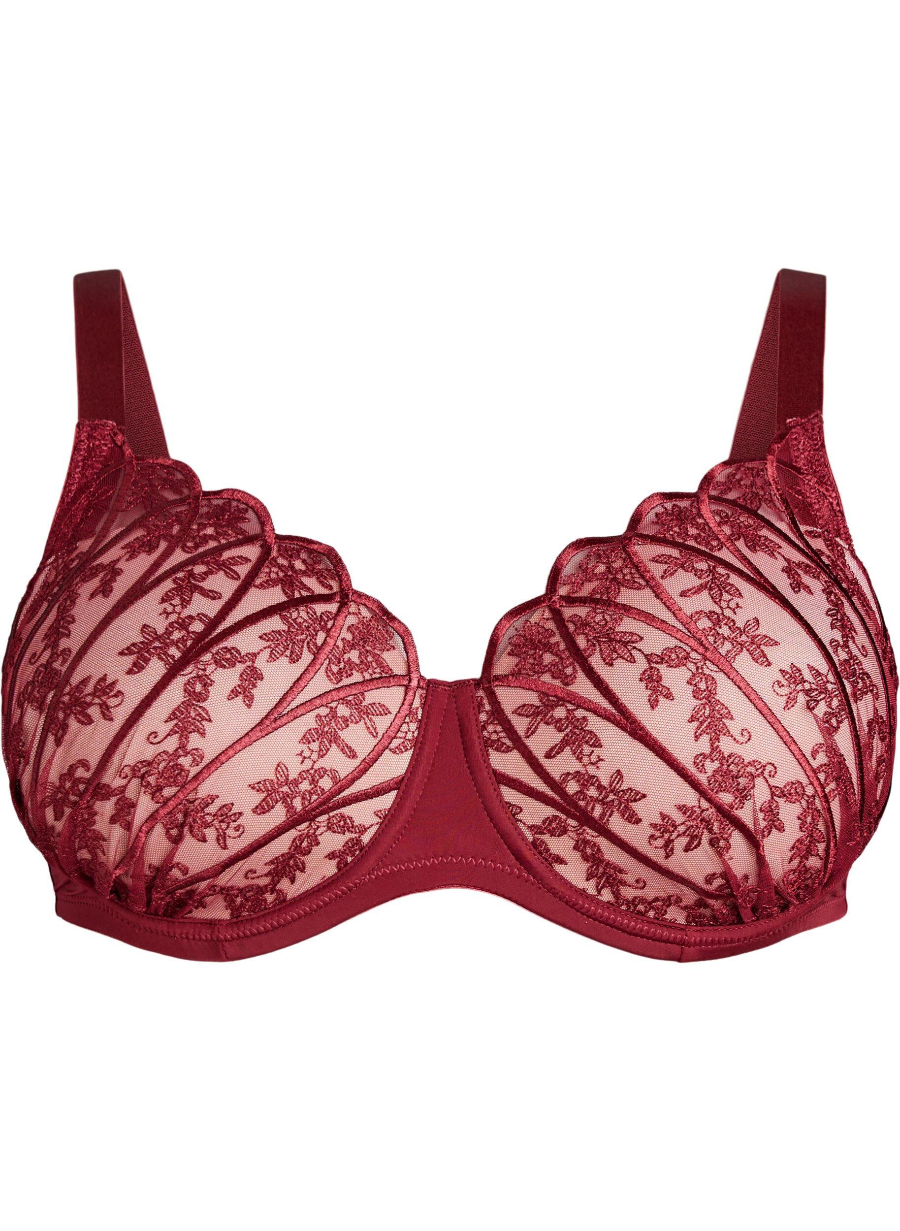 Zizzifashion Bra with embroidered lace and moulded cups, Dark Bordeaux, Packshot image number 0