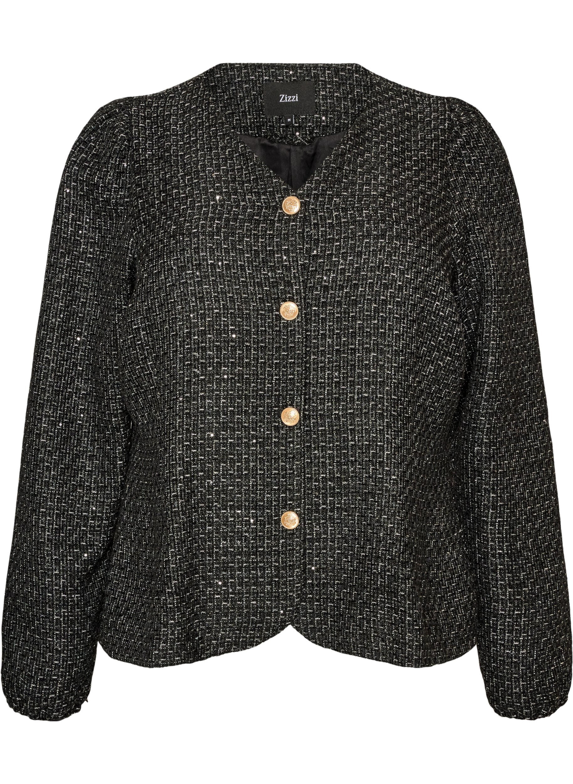 ZizzifashionBoucl&eacute; jacket with sequins and decorative buttons, Black, Packshot image number 0