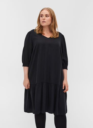 V-neck dress with smock, Black, Model image number 0