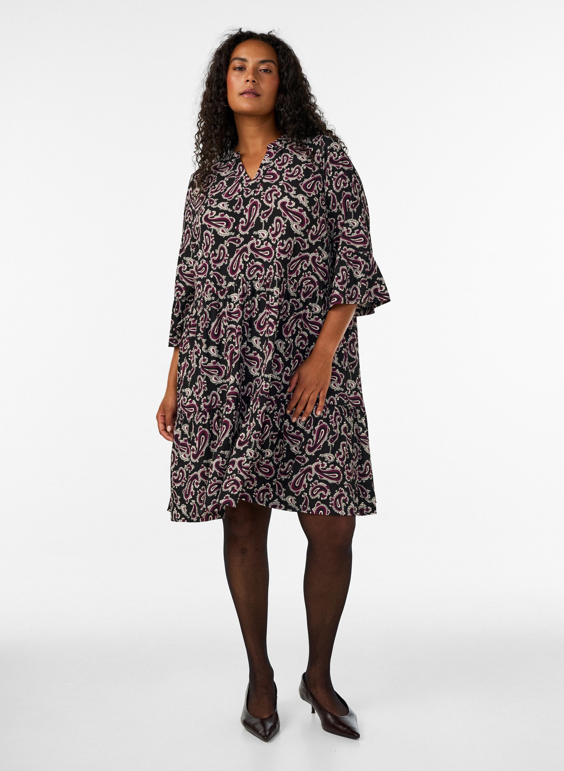 ZizzifashionShort A-line jersey dress with an all-over print, Dark Bordeaux, Model image number 1