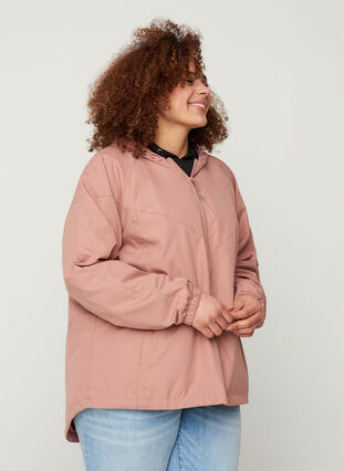 Short jacket with a zip and hood, Burlwood, Model image number 0