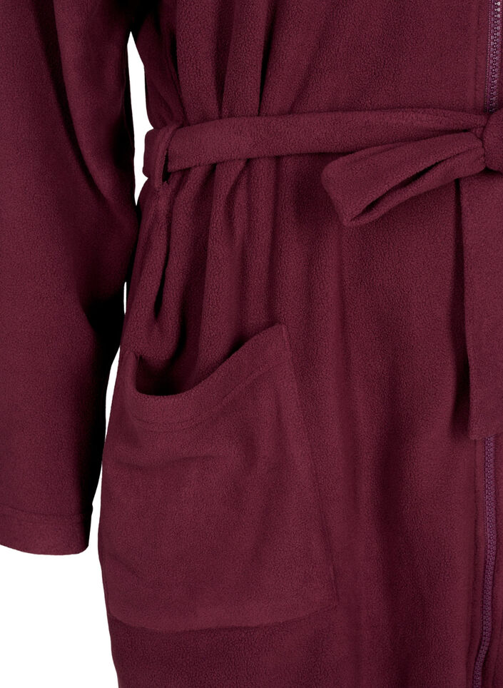 Morning robe with zipper and hood, Dark Bordeaux, Packshot image number 3