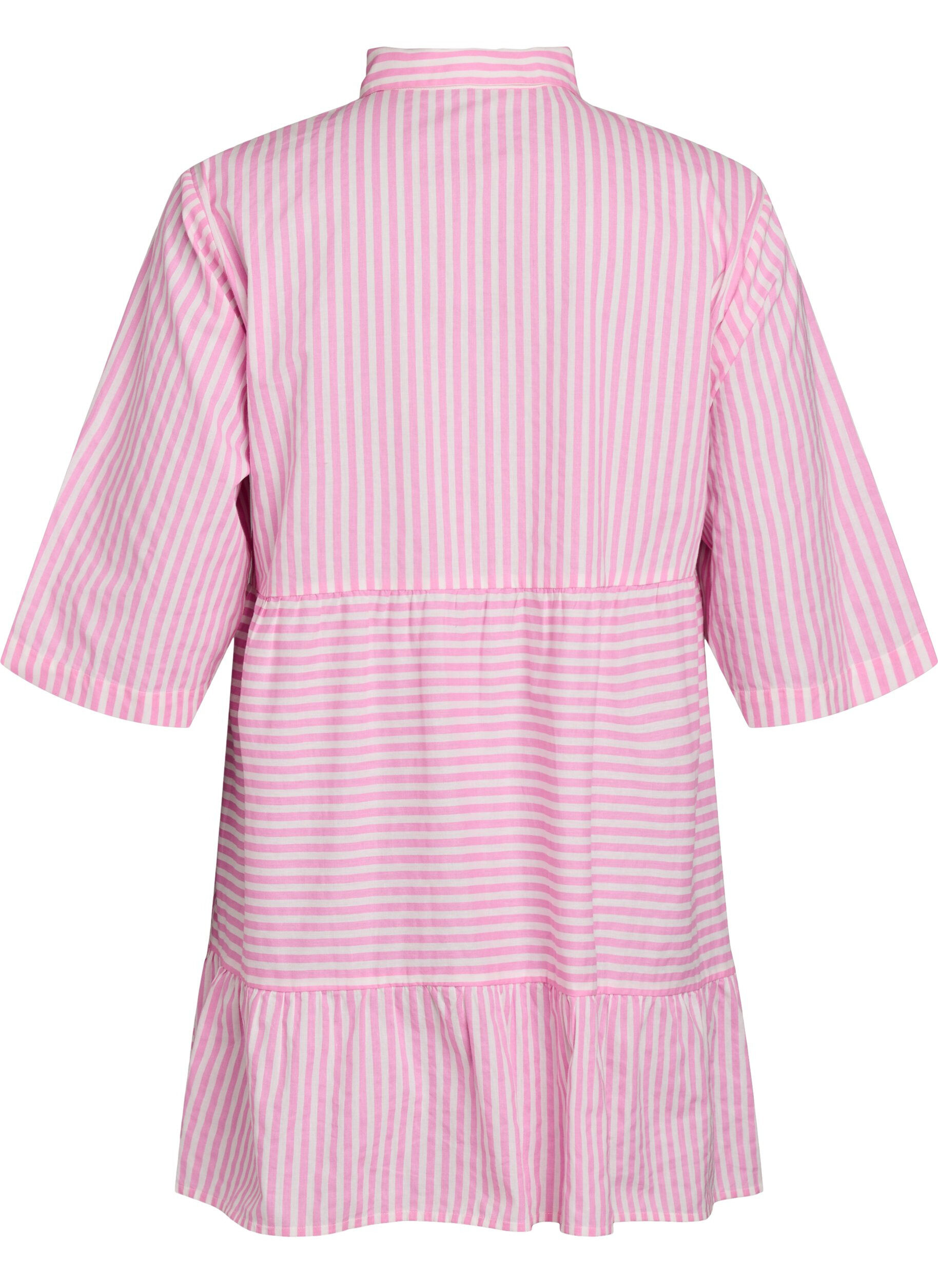 Zizzifashion Striped tunic with 3/4 sleeves and an A-line shape, Pink, Packshot image number 1
