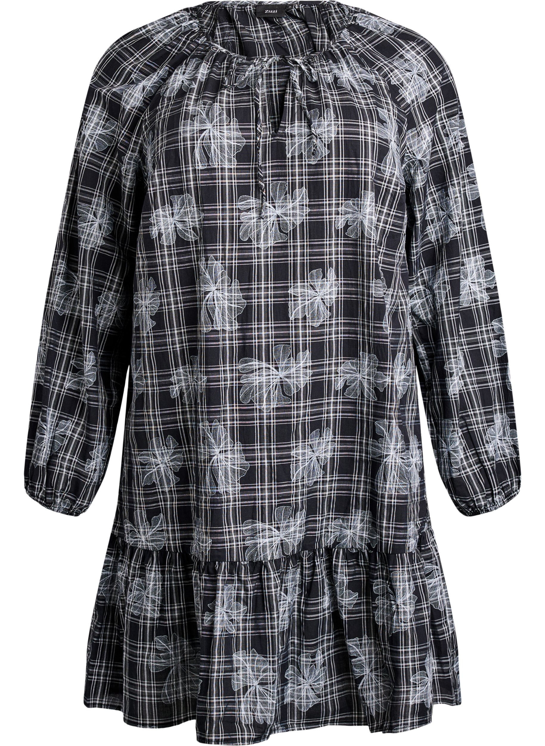 Short dress with check and floral print