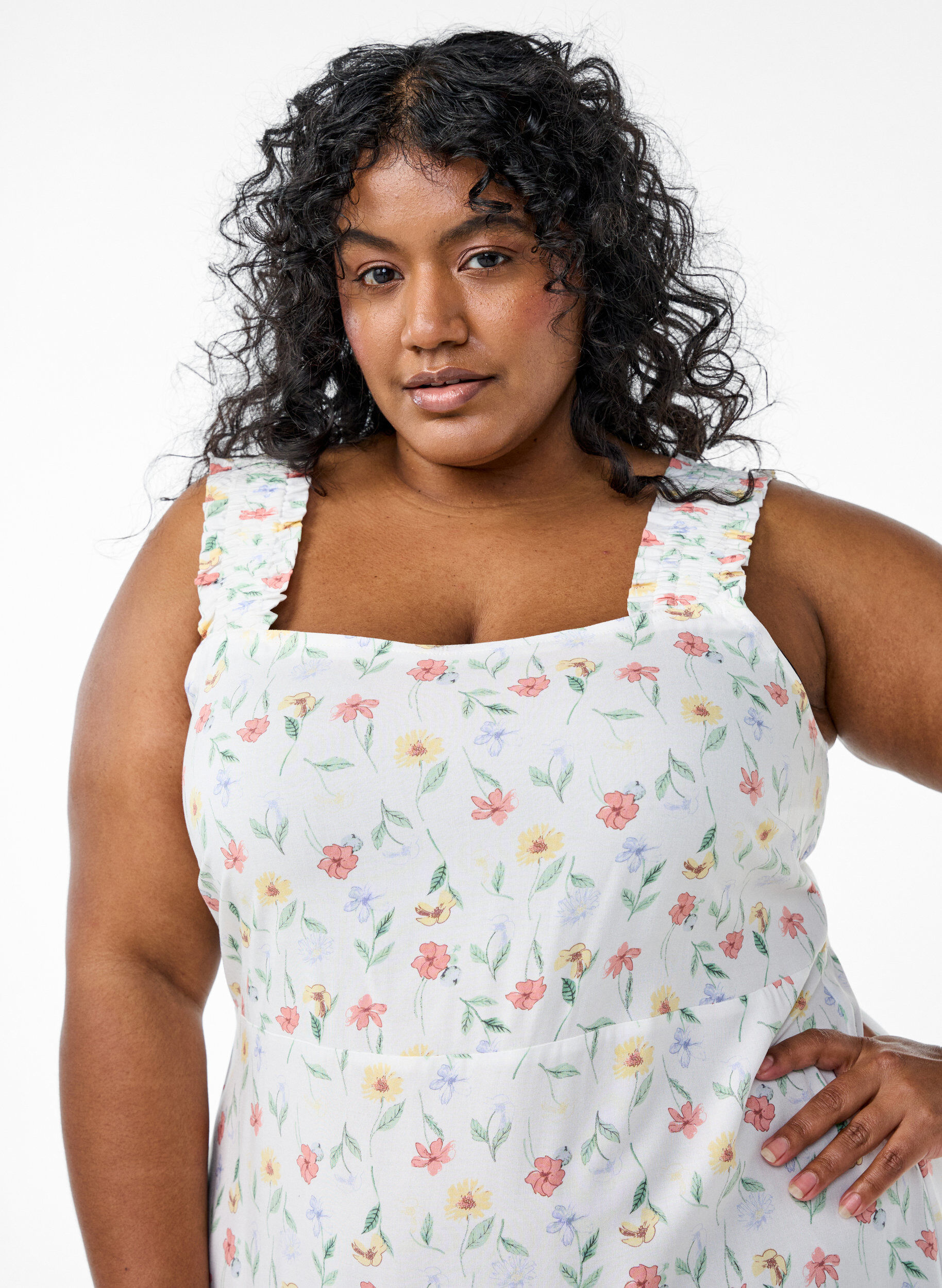 Zizzifashion FLASH - Summer dress with wide straps, White, Model image number 2