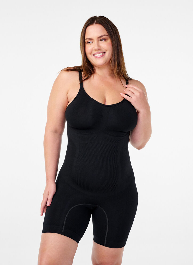 Shapewear bodysuit with opening at the bottom, Black, Model image number 0