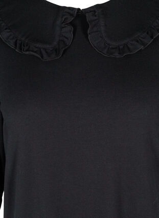 Tunic with 3/4 sleeves and ruffled collar, Black, Packshot image number 2