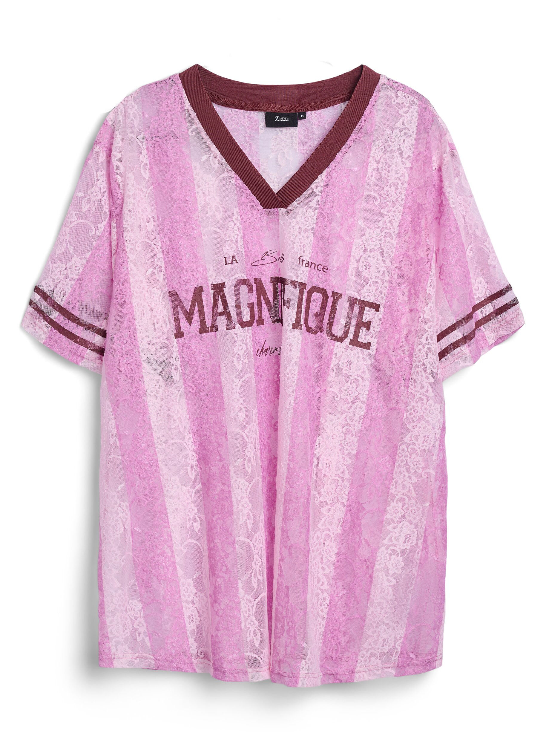 Striped lace blouse with statement print