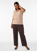 Short-sleeved knit blouse with a pointelle pattern, Beige, Model image number 1