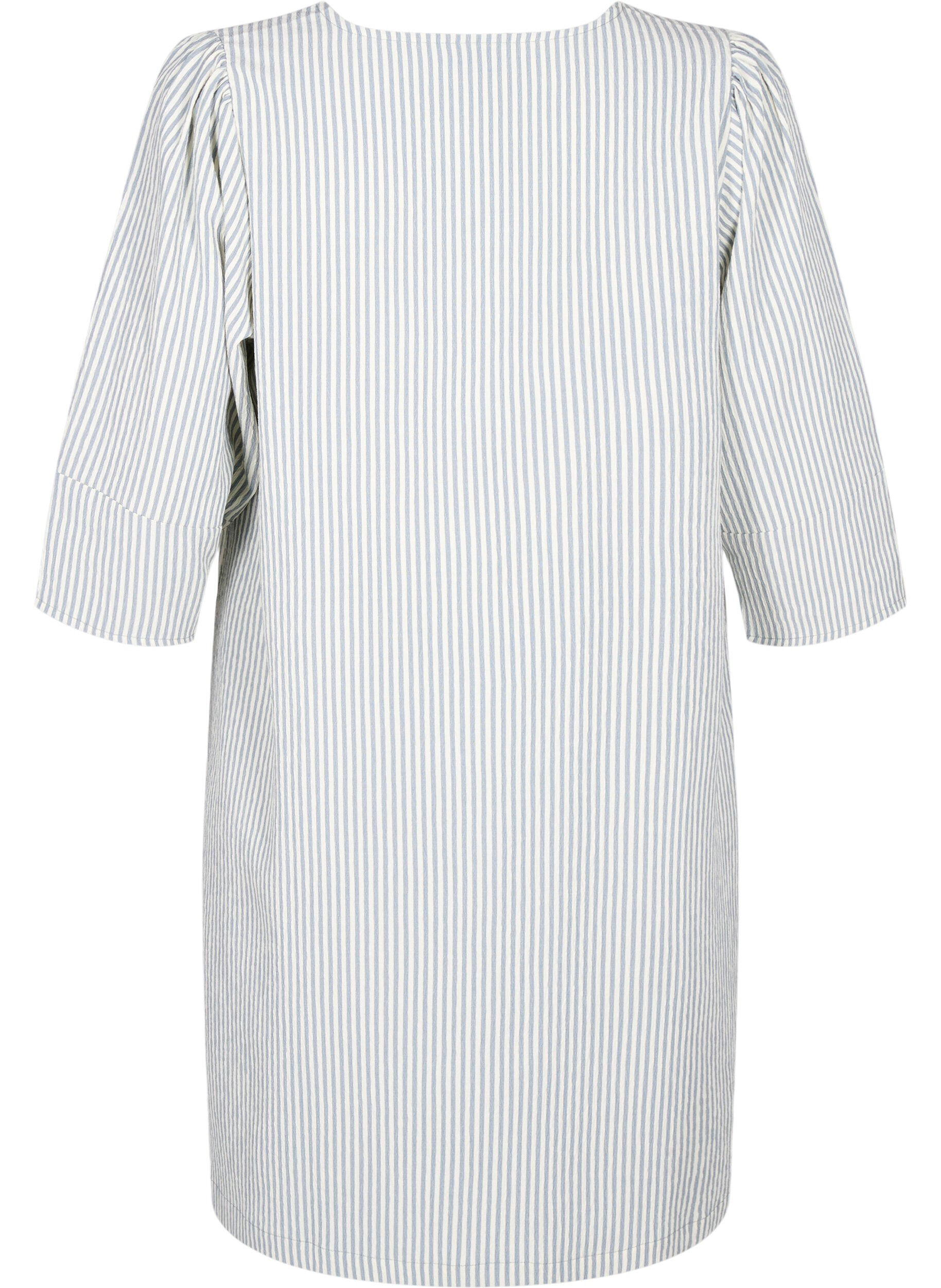 Zizzifashion Striped dress with 3/4 sleeves, Blue Stripe, Packshot image number 1