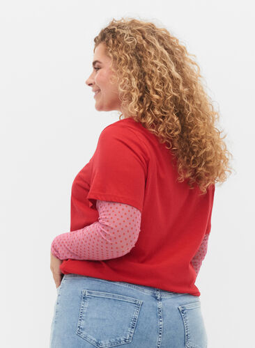 Printed mesh blouse, Cashmere Rose Dot, Model image number 1