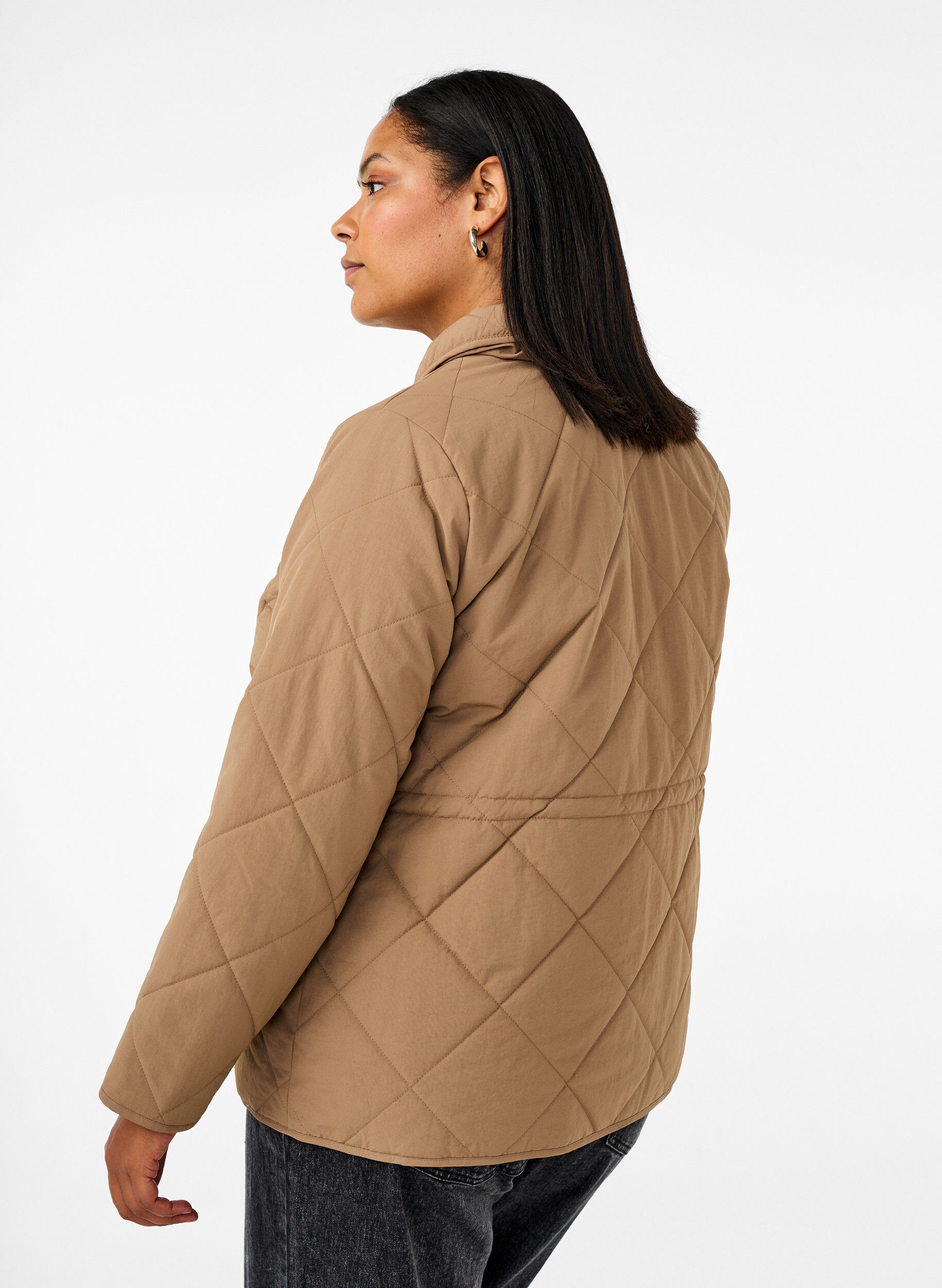 Zizzifashion Quilted jacket with collar and pockets, Brown, Model image number 2