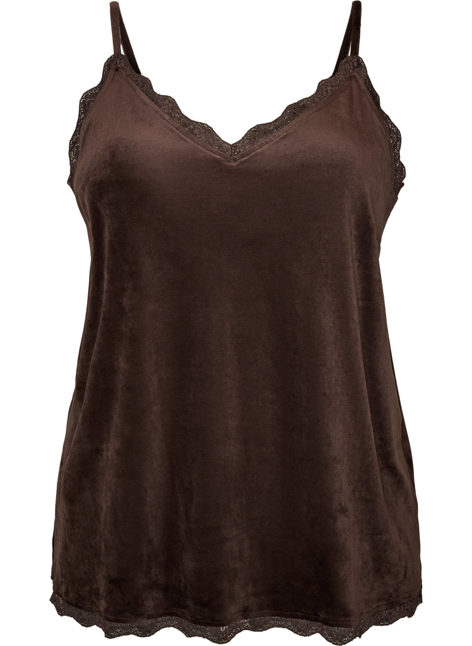 ZizzifashionVelour top with lace trim, Brown, Packshot image number 0