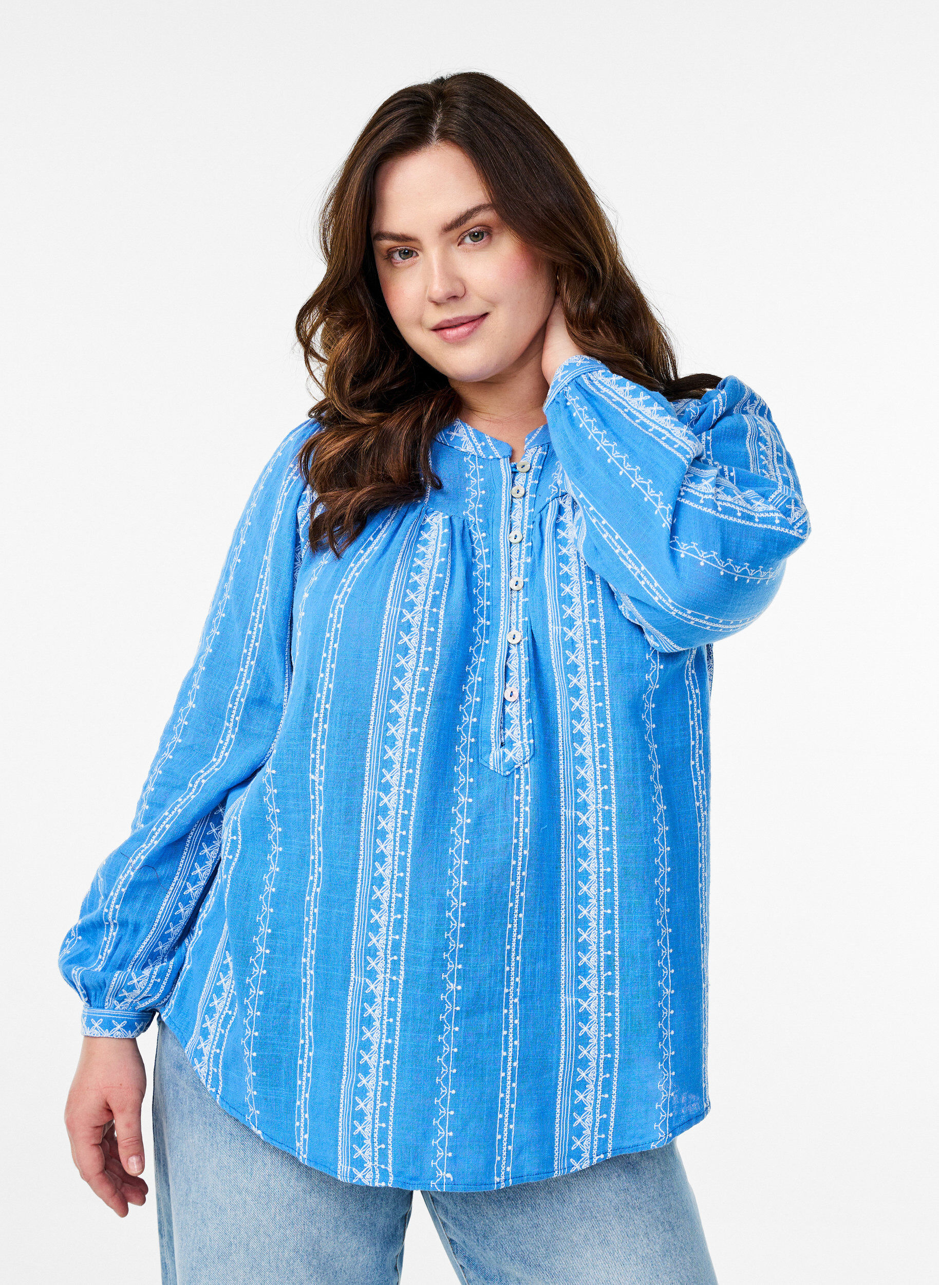 Zizzifashion Blouse with embroidered pattern, Blue, Model image number 0