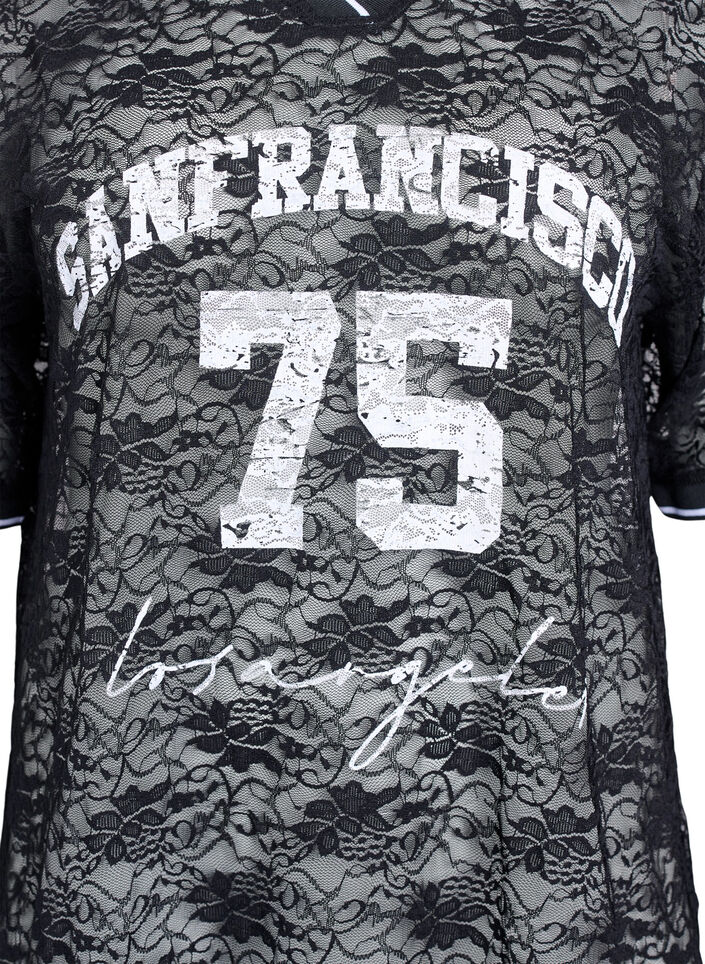 Sporty lace t-shirt with a loose fit, Black, Packshot image number 2