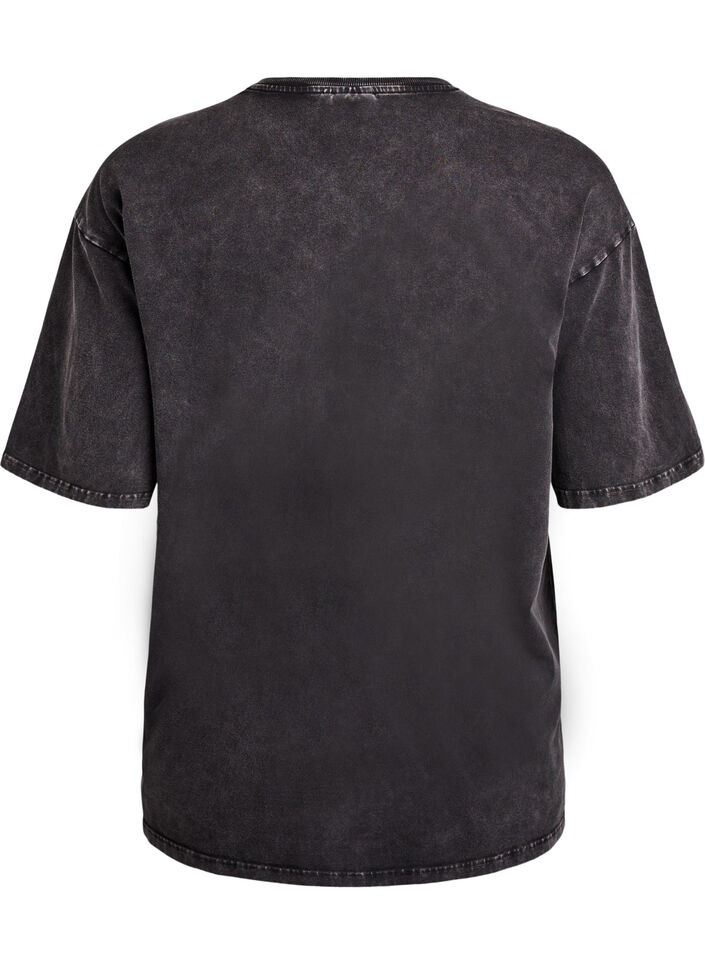 Sporty cotton t-shirt with a washed effect, Black, Packshot image number 1