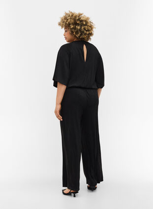 Short-sleeved jumpsuit with glitter, Black, Model image number 1