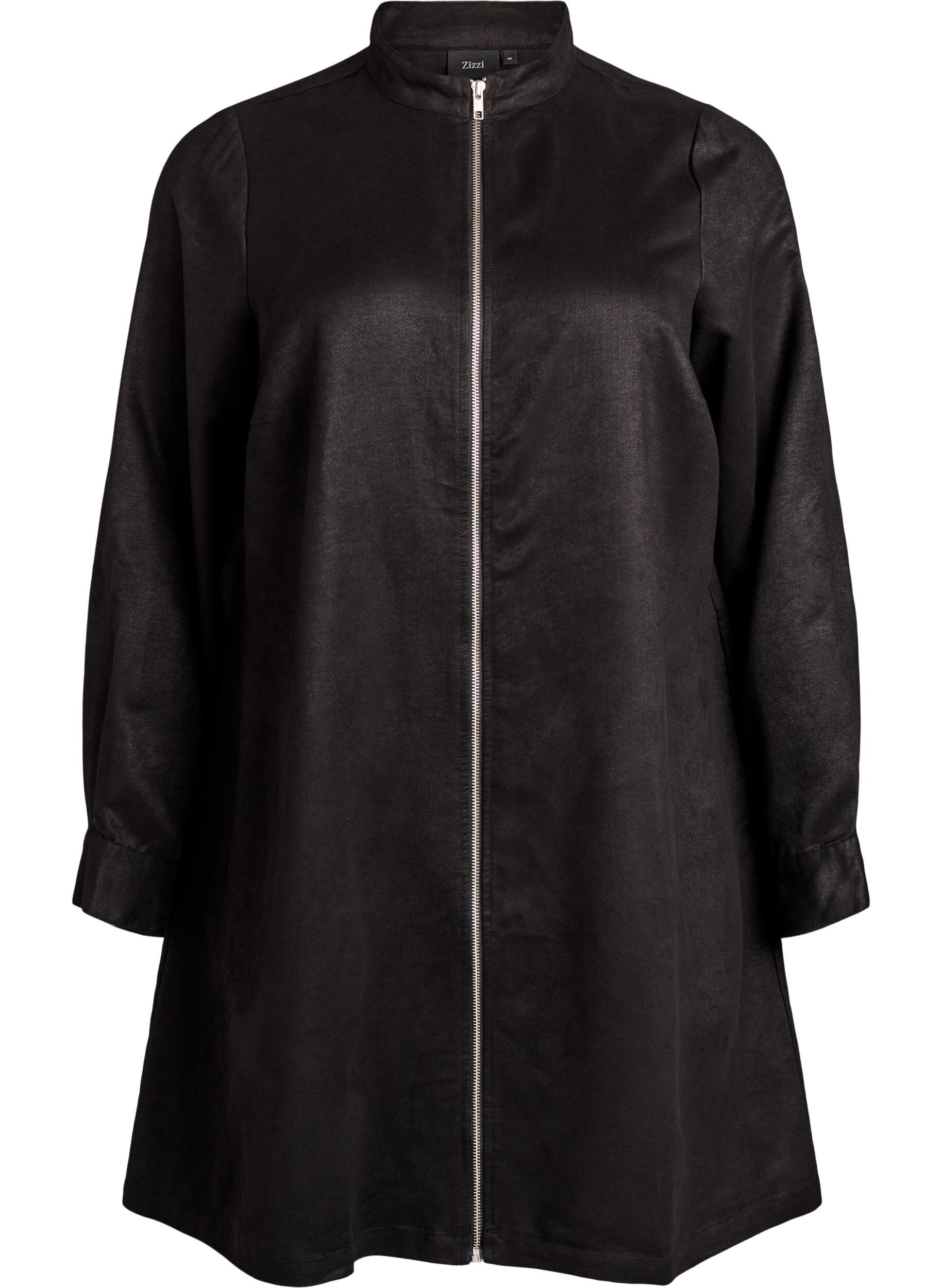 Long shirt in faux suede with zipper