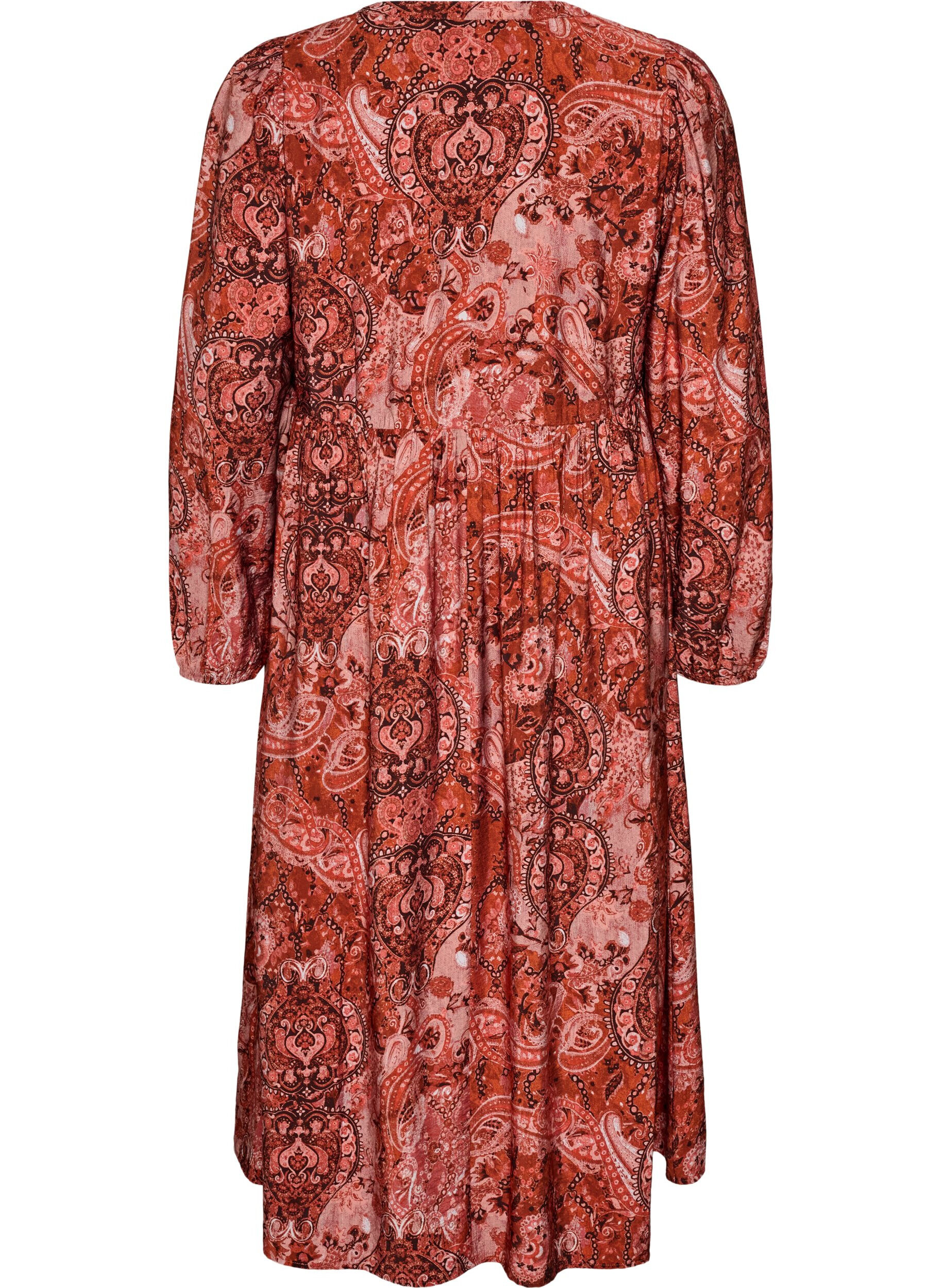ZizzifashionViscose midi dress with paisley print, Orange, Packshot image number 1