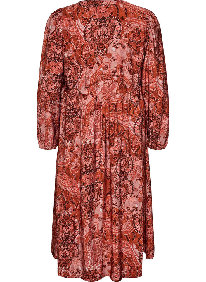 Viscose midi dress with paisley print, Orange, Packshot image number 1