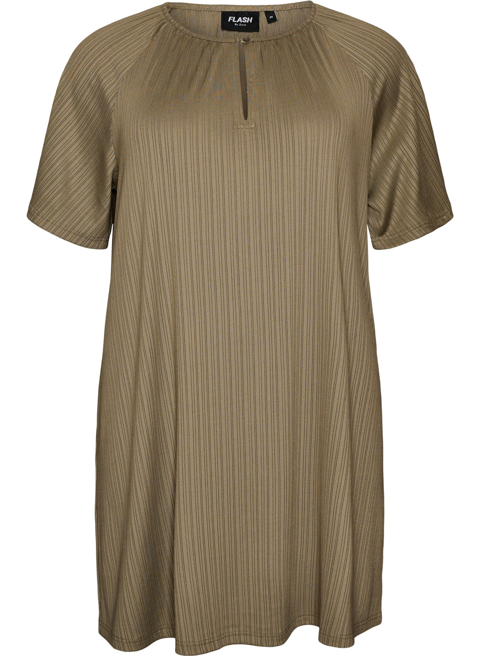 Zizzifashion Jersey tunic with textured stripes, Brown, Packshot image number 0