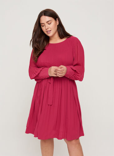 Long-sleeved dress with pleats, Vivacious, Model image number 0