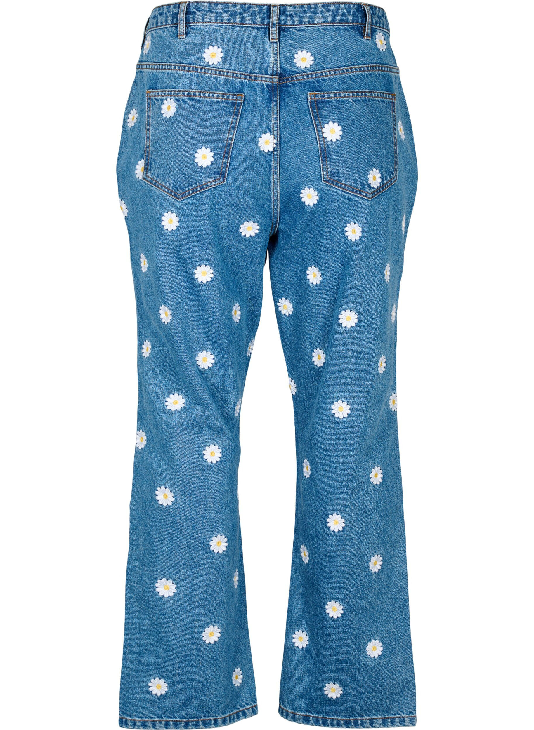 Zizzifashion High waist Gemma jeans with daisies, Light Blue, Packshot image number 1