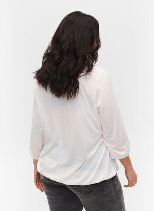 Plain blouse with 3/4 sleeves, White Mel, Model image number 1