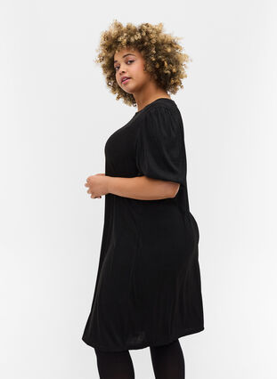 Glitter dress with short balloon sleeves, Black, Model image number 1