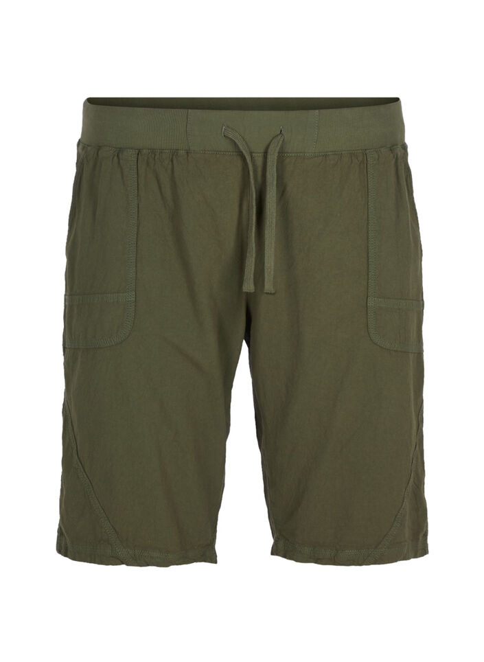 Loose cotton shorts with pockets, Green, Packshot image number 0