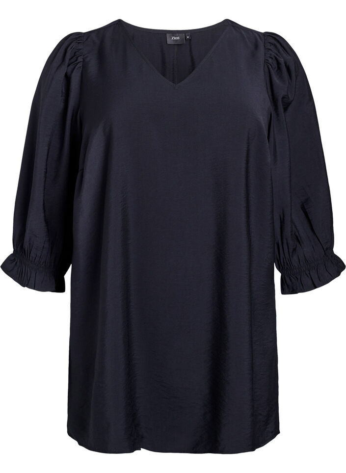 Tunic with 3/4 sleeves and a V-neck, Black, Packshot image number 0