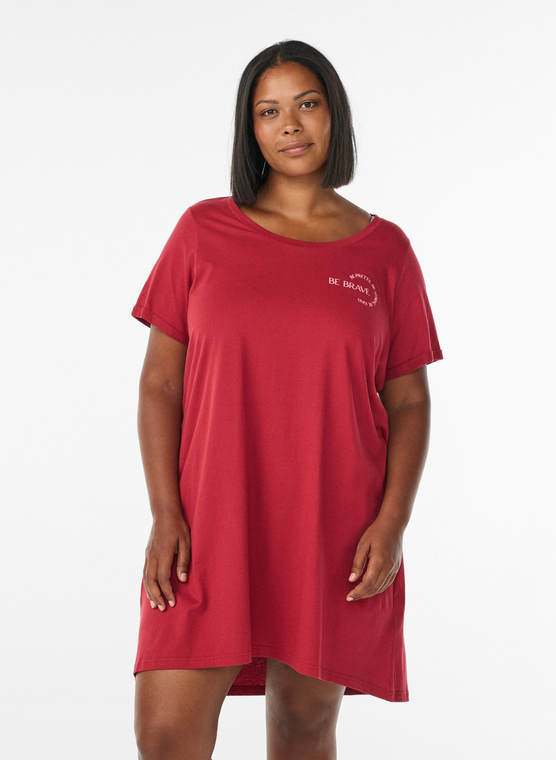 Short-sleeved nightgown in organic cotton, Red, Model
