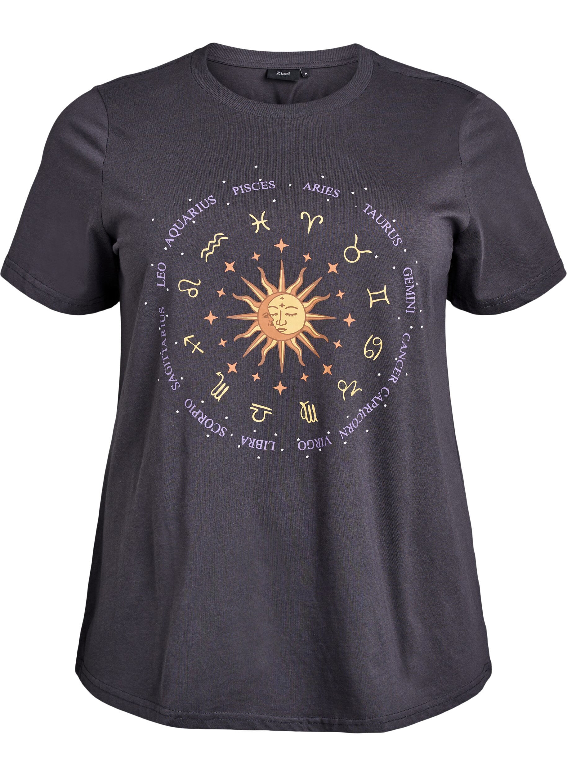 Zizzifashion Cotton T-shirt with front print, Dark Grey, Packshot image number 0