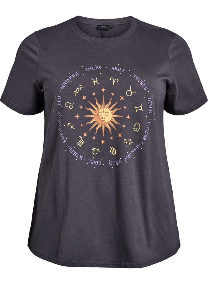 Cotton T-shirt with front print, Dark Grey, Packshot image number 0