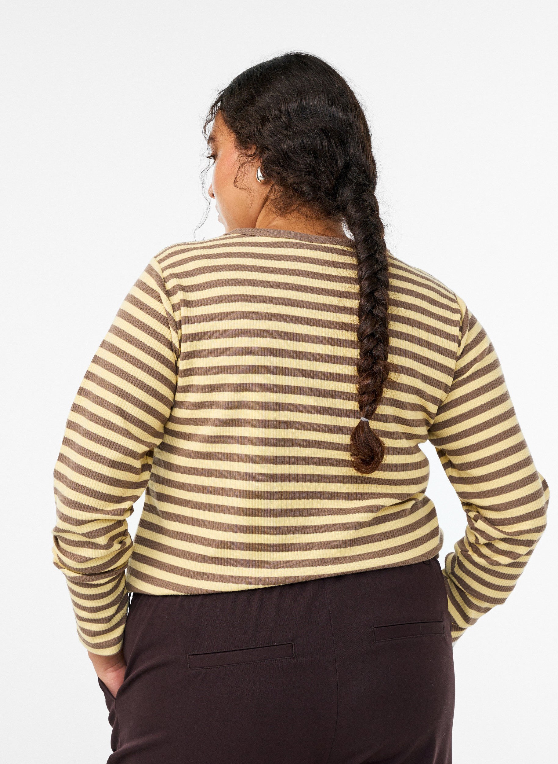 Zizzifashion Striped blouse with long sleeves, Brown, Model image number 2