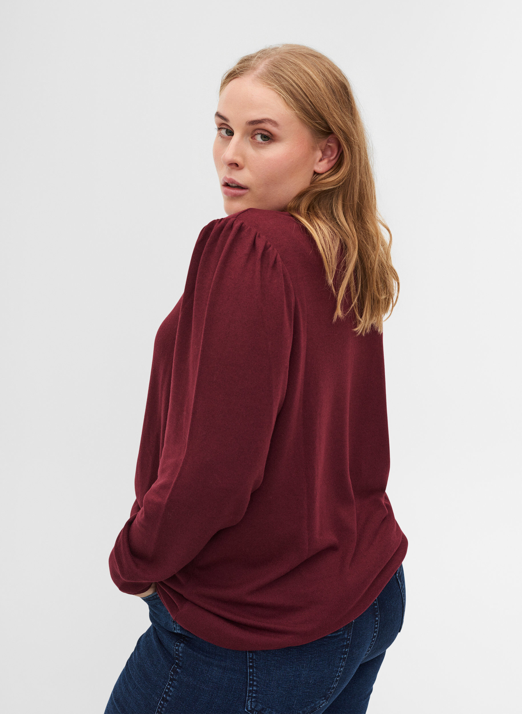 Zizzifashion Long-sleeved blouse with shoulder detail, Port Royal, Model image number 1