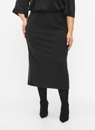 Tight-fitting glitter skirt	, Black Silver, Model image number 3