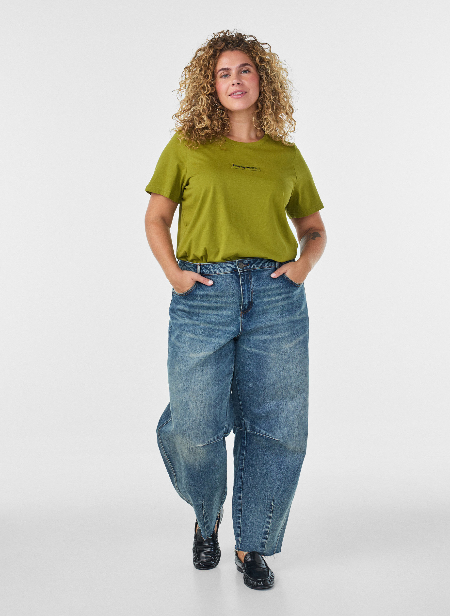 ZizzifashionCotton T-shirt with text badge, Green, Model image number 1