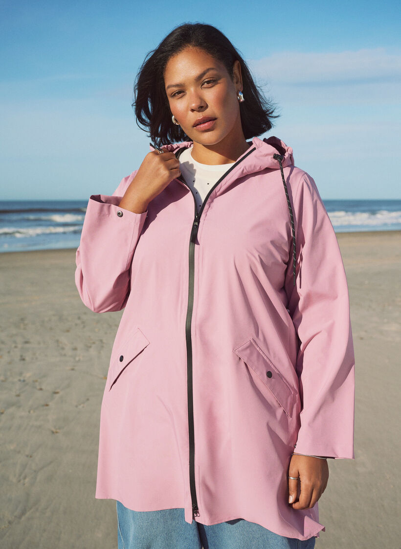 Rain jacket with pockets and a hood, Rose, Image