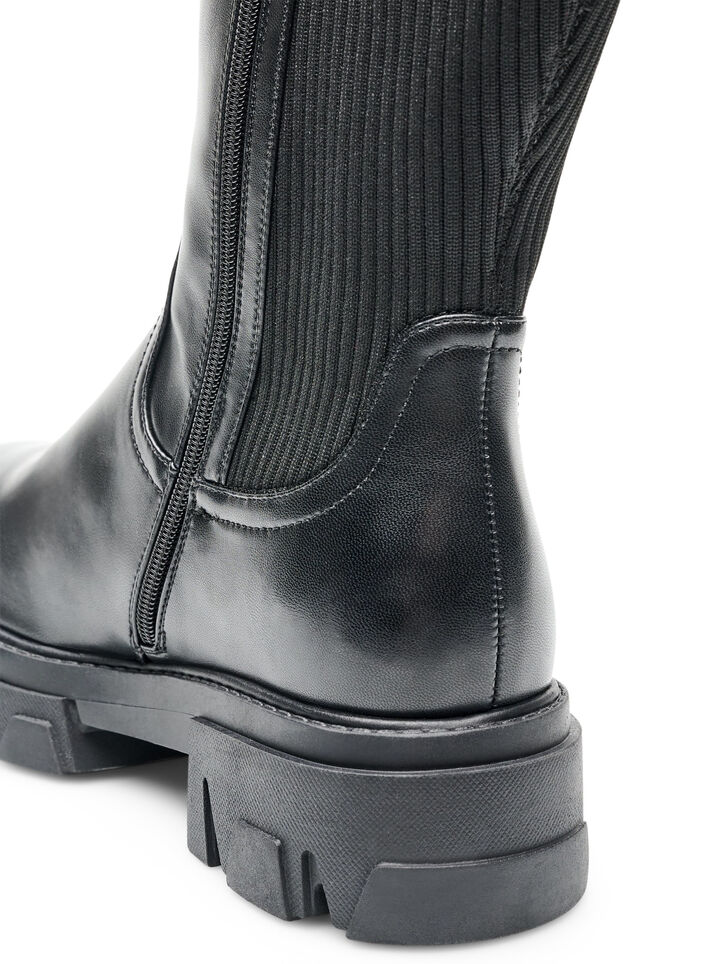 Long boot with ribbed panels, Black, Packshot image number 4