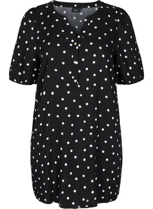 Short-sleeved viscose tunic with dots, Black Dot, Packshot image number 0