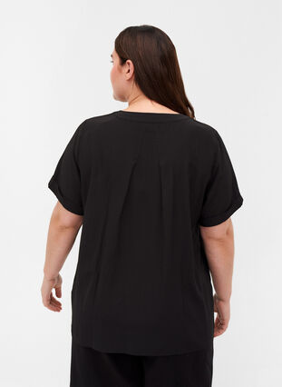 Short-sleeved shirt with a round neckline, Black, Model image number 1