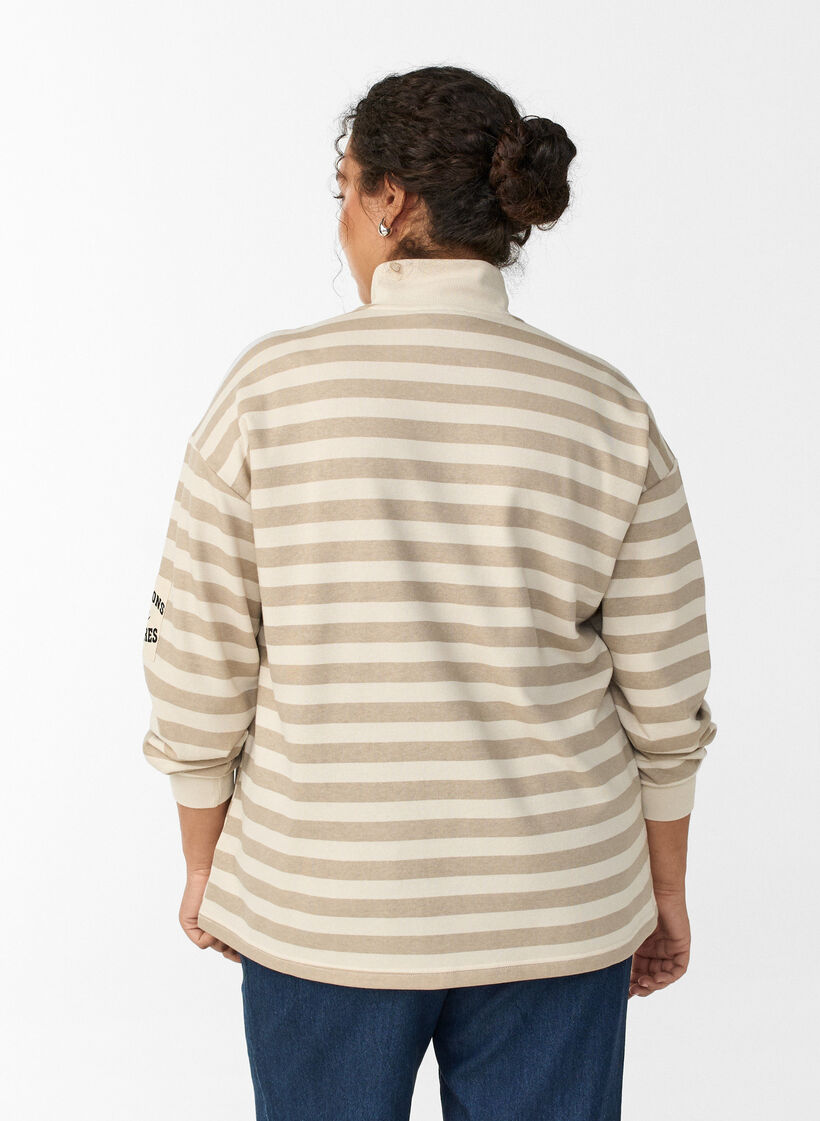 Striped sweatshirt with a high neck and zip, Beige, Model image number 2